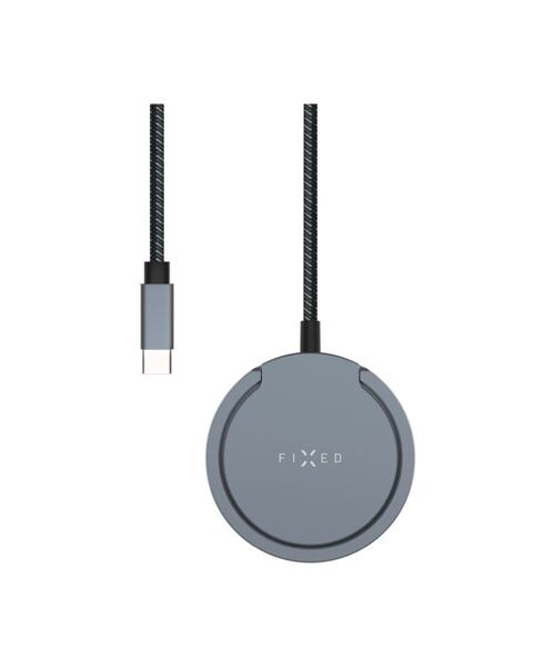 Bezdrátová nabíječka FIXED MagPad Pro s podporou MagSafe, Qi2 certifikací a stojánkem, 15W, šedá
