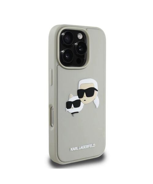 Karl Lagerfeld 3D Rubber Double Heads Zadní Kryt pro iPhone 16 Pro Beige