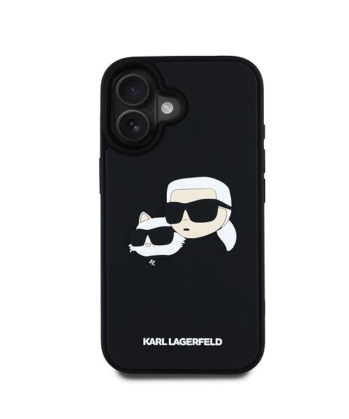 Karl Lagerfeld 3D Rubber Double Heads Zadní Kryt pro iPhone 16 Black
