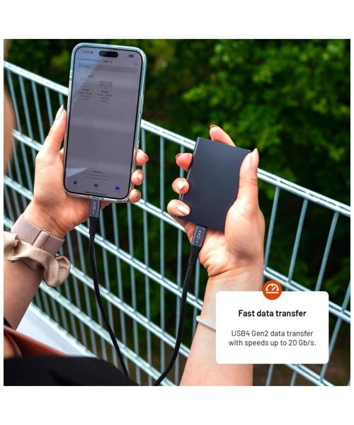 Nabíjecí a datový opletený kabel FIXED s konektory USB-C/USB-C, PD 3.1, 1.2 m, USB4gen2 20Gbps, 4K60