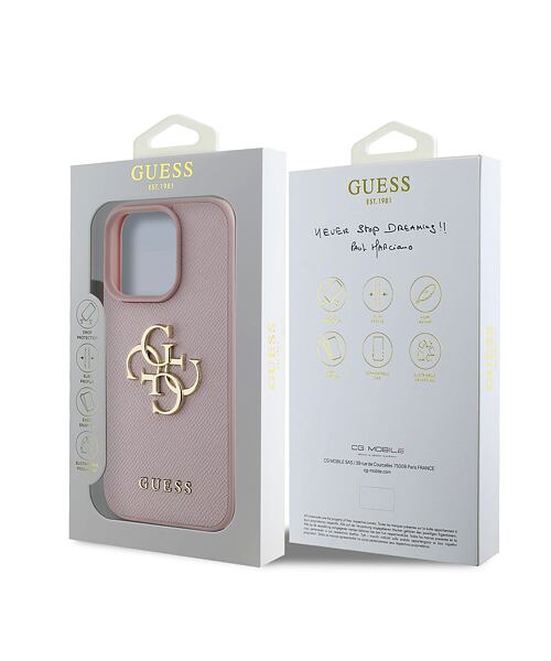 Guess PU Grained 4G Metal Logo Zadní Kryt pro iPhone 15 Pro Pink