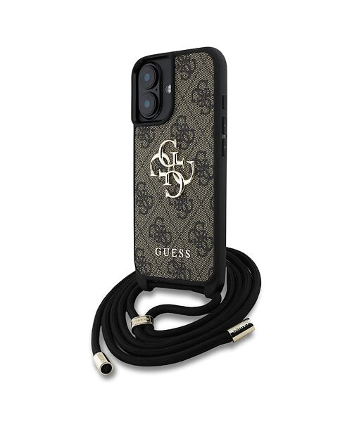 Guess PU 4G Metal Logo Crossbody Popruh Zadní Kryt pro iPhone 16 Brown