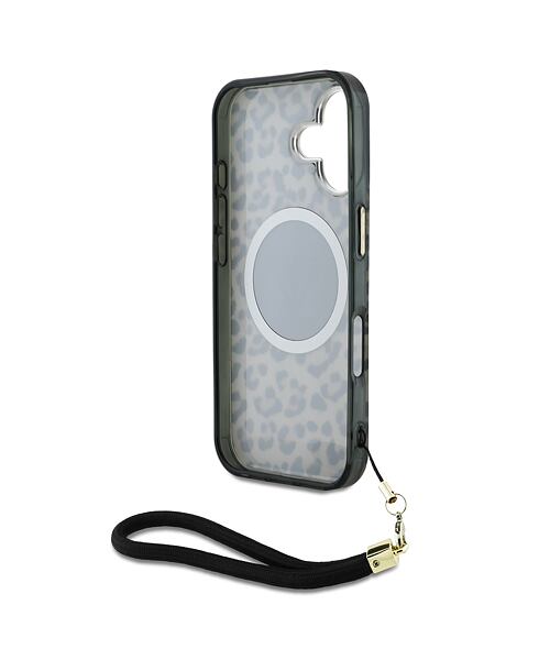 Guess IML Leopard Triangle Logo Strap MagSafe Zadní Kryt pro iPhone 16 Brown