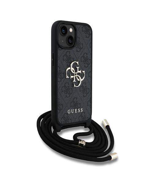 Guess PU 4G Metal Logo Crossbody Popruh Zadní Kryt pro iPhone 15 Black