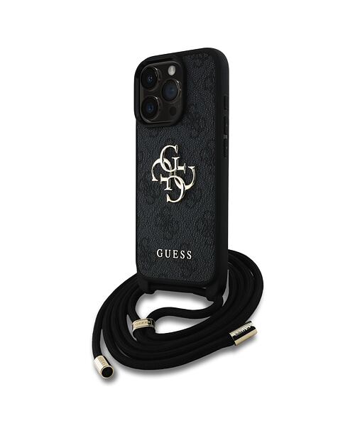Guess PU 4G Metal Logo Crossbody Popruh Zadní Kryt pro iPhone 15 Pro Max Black