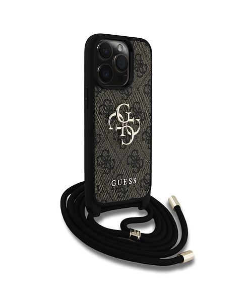 Guess PU 4G Metal Logo Crossbody Popruh Zadní Kryt pro iPhone 15 Pro Max Brown