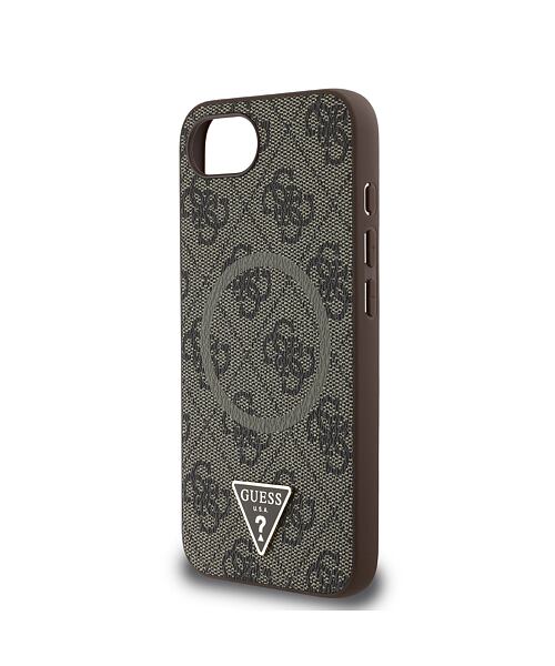 Guess PU 4G Strass Triangle Metal Logo MagSafe Zadní Kryt pro iPhone 16e Brown