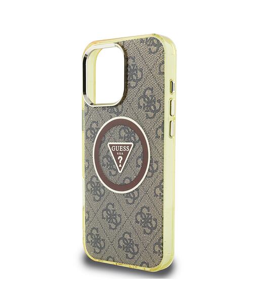 Guess IML 4G Glitter and Triangle Logo MagSafe Zadní Kryt pro iPhone 16 Pro Max Brown