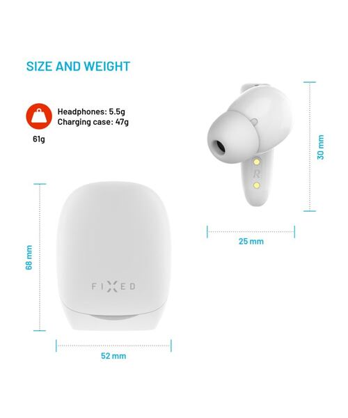 Bezdrátová herní TWS sluchátka FIXED Game Pods s radiofrekvenčním připojením, bílá