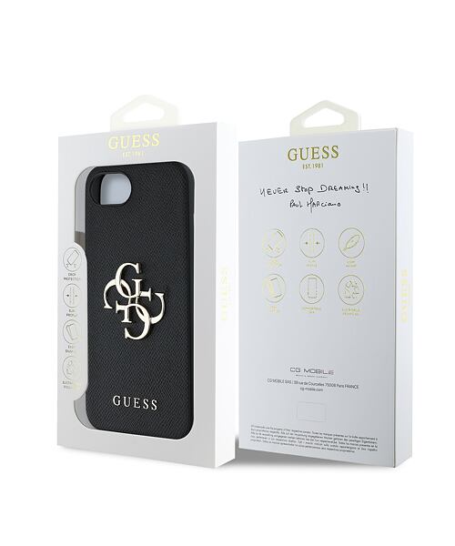 Guess PU Grained 4G Metal Logo Zadní Kryt pro iPhone 16e Black