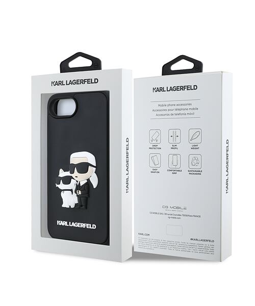 Karl Lagerfeld 3D Rubber Karl and Choupette Zadní Kryt pro iPhone 16e Black