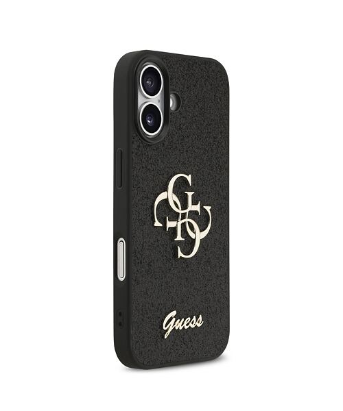 Guess PU Fixed Glitter 4G Metal Logo Zadní Kryt pro iPhone 17 Black