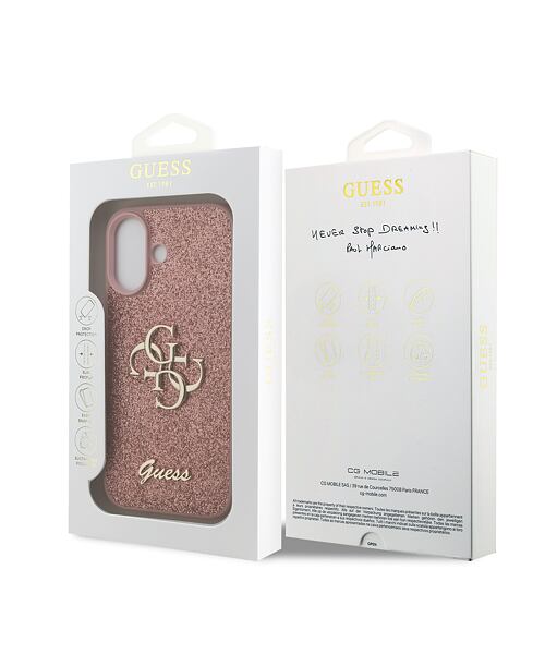 Guess PU Fixed Glitter 4G Metal Logo Zadní Kryt pro iPhone 17 Pink