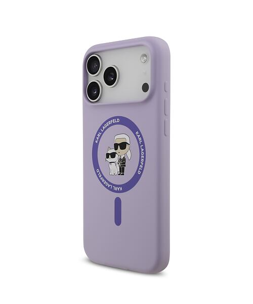 Karl Lagerfeld Liquid Silicone Karl and Choupette MagSafe Zadní Kryt pro iPhone 17 Pro Max Purple
