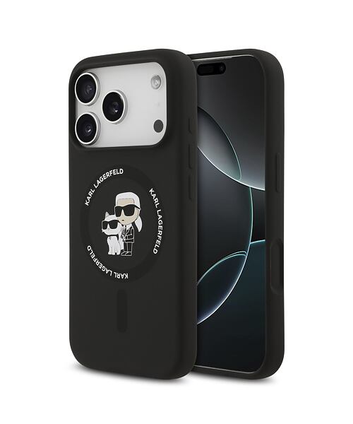 Karl Lagerfeld Liquid Silicone Karl and Choupette MagSafe Zadní Kryt pro iPhone 17 Pro Black