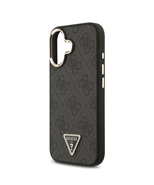 Guess PU Leather 4G Strass Triangle Logo Gold Frame MagSafe Zadní Kryt pro iPhone 17 Black