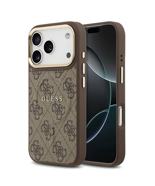 Guess PU Leather 4G Gold Frame MagSafe Zadní Kryt pro iPhone 17 Pro Brown