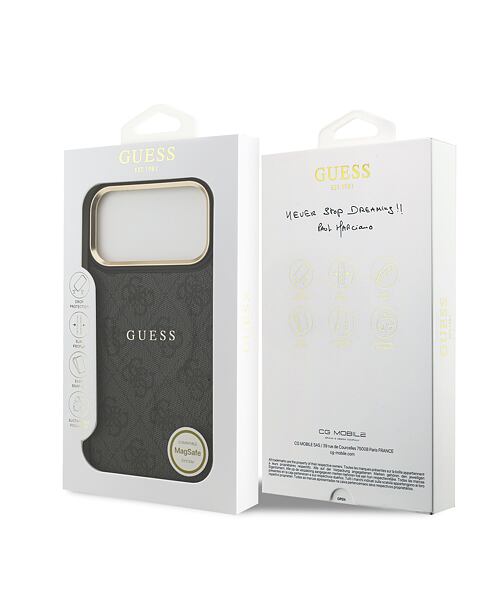 Guess PU Leather 4G Gold Frame MagSafe Zadní Kryt pro iPhone 17 Pro Max Black