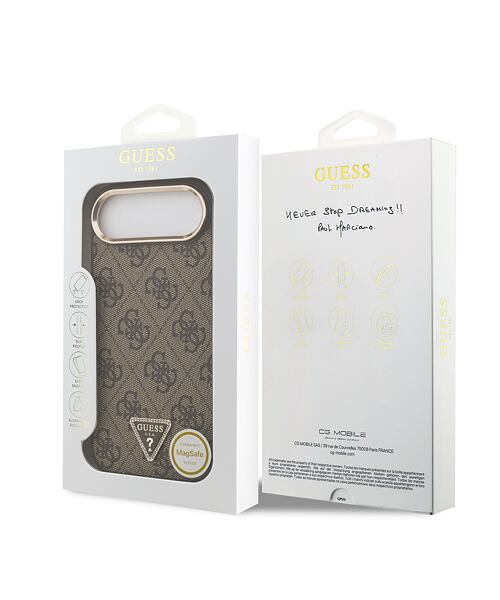 Guess PU Leather 4G Strass Triangle Logo Gold Frame MagSafe Zadní Kryt pro iPhone Air Brown