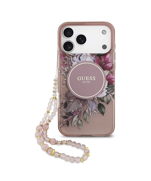 Guess IML Flowers Strap MagSafe Zadní Kryt pro iPhone 17 Pro Max Pink