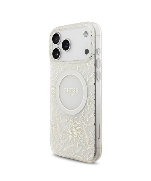 Guess IML Flowers Allover Strap MagSafe Zadní Kryt pro iPhone 17 Pro Max White