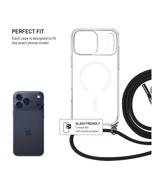 Pouzdro FIXED MagPure Neck s černou šňůrkou na krk pro Apple iPhone 17 Pro Max