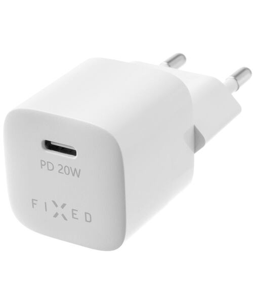 FIXED Mini Set síťové nabíječky s USB-C výstupem a USB-C/USB-C kabelu podpora PD 1m 20W White