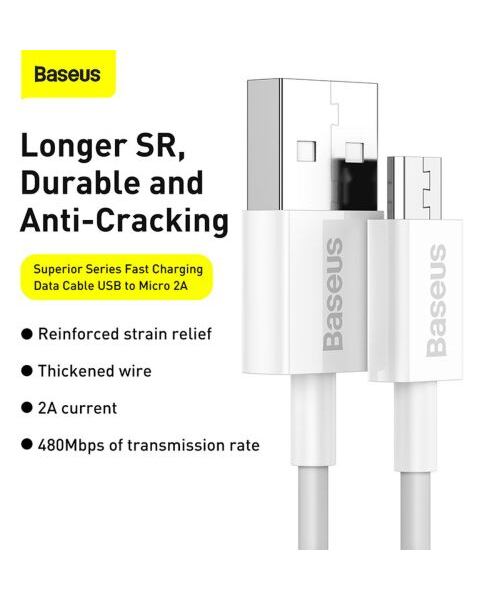 Baseus CAMYS-02 Superior Fast Charging Datový Kabel MicroUSB 2A 1m White