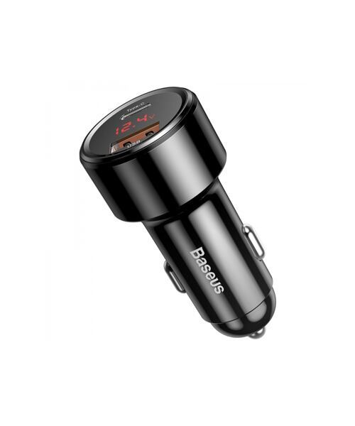 Baseus nabíječka do auta Magic USB-C PD, USB-A 45W s displejem černá