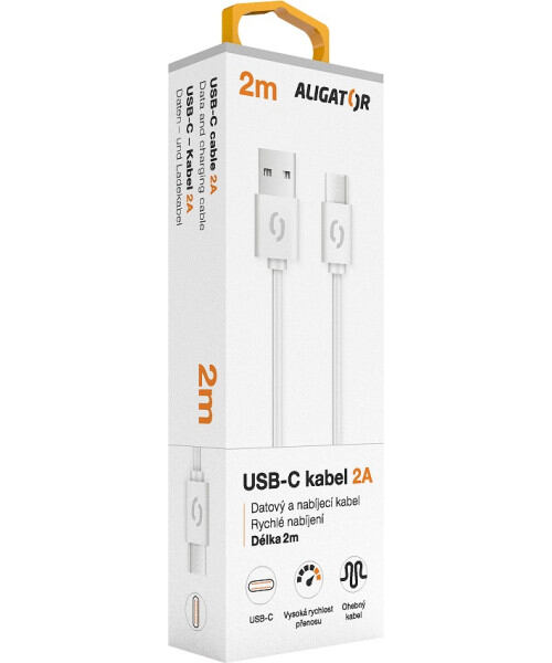 Datový kabel ALIGATOR 2A USB-C 2m, bílý