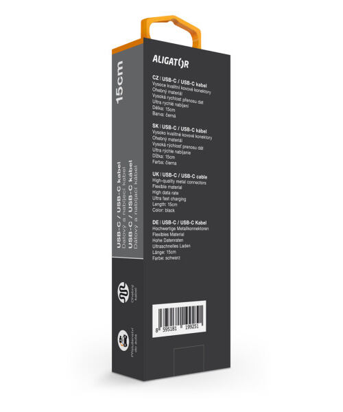 Datový kabel ALIGATOR POWER USB-C/USB-C 15cm, černý