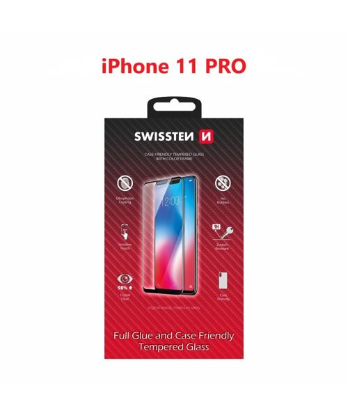 SKLO SWISSTEN FULL GLUE, COLOR FRAME, CASE FRIENDLY PRO APPLE IPHONE 11 PRO ČERNÉ