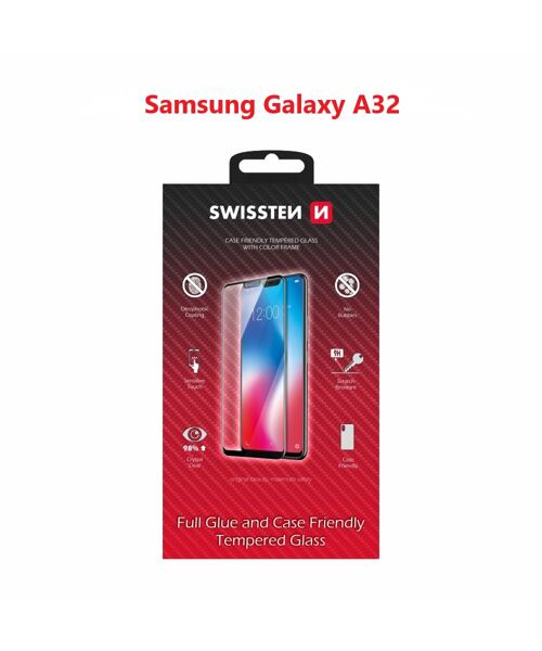 SKLO SWISSTEN FULL GLUE, COLOR FRAME, CASE FRIENDLY PRO SAMSUNG A325 GALAXY A32 ČERNÉ