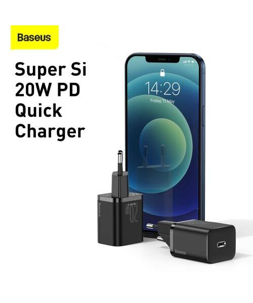 Baseus rychlonabíječka do sítě Super Si USB-C PD QC 20W černá s kabelem USB-C/Lightning 1m