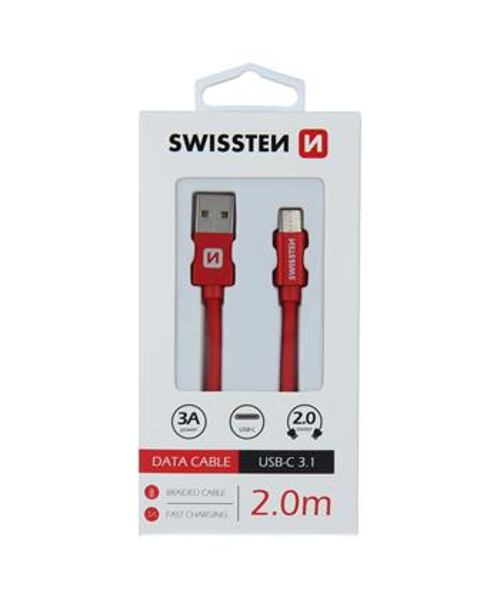 DATOVÝ KABEL SWISSTEN TEXTILE USB / USB-C 2,0 M ČERVENÝ
