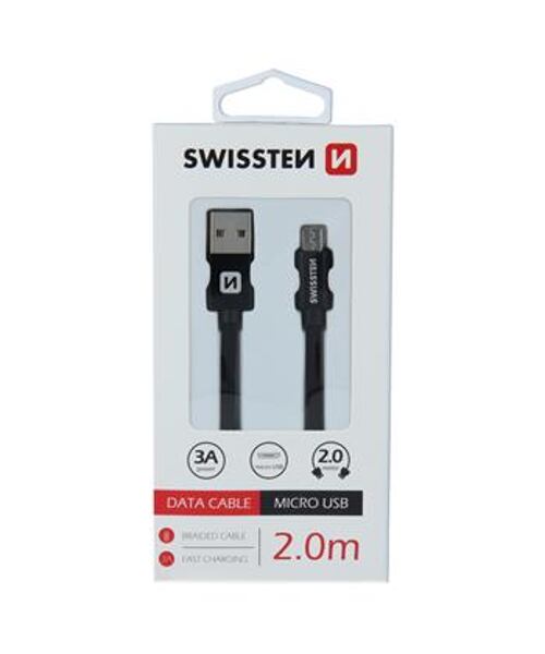DATOVÝ KABEL SWISSTEN TEXTILE USB / MICRO USB 2,0 M ČERNÝ