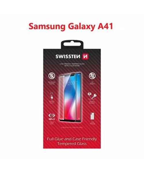 SKLO SWISSTEN FULL GLUE, COLOR FRAME, CASE FRIENDLY PRO SAMSUNG A415 GALAXY A41 ČERNÉ