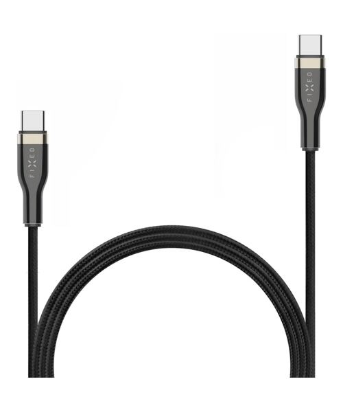 Nabíjecí a datový opletený kabel FIXED s konektory USB-C/USB-C a podporou PD, 1.2m, USB 2.0, 100W, č