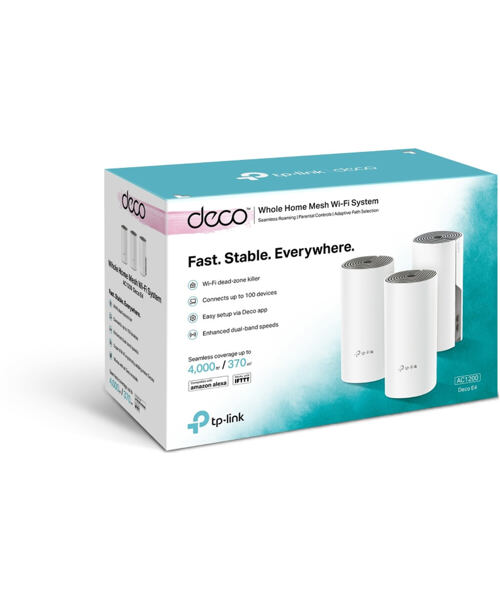 TP-Link AC1200 Whole-home Mesh WiFi System Deco E4(3-pack), 2x10/100 RJ45