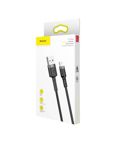 Baseus datový kabel Cafule Lightning 0,5m 2,4A šedo-černý