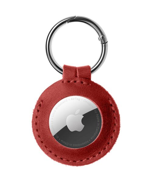 Pouzdro FIXED Case for AirTag z pravé hovězí kůže s karabinou, červené