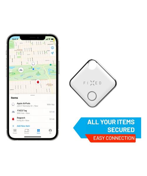 Smart tracker FIXED Tag s podporou Find My, bílý