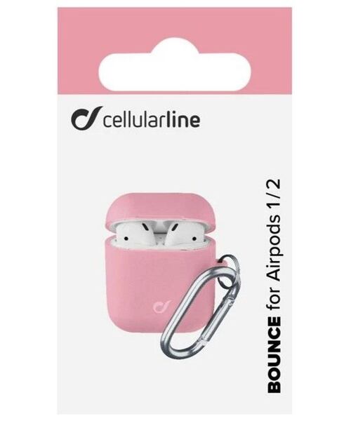 Ochranný kryt s karabinou Cellularline Bounce pro Apple AirPods 1 & 2, růžový
