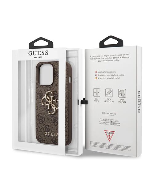 Guess PU 4G Metal Logo Zadní Kryt pro iPhone 13 Pro Brown