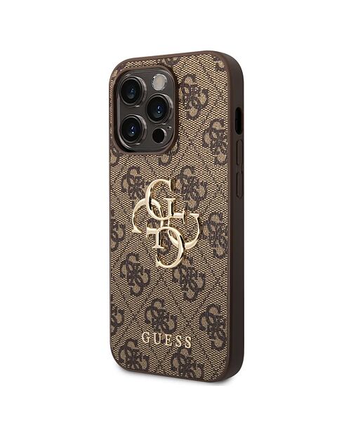 Guess PU 4G Metal Logo Zadní Kryt pro iPhone 15 Pro Max Brown
