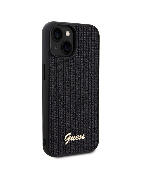 Guess PU Square Mirror Script Logo Zadní Kryt pro iPhone 15 Black