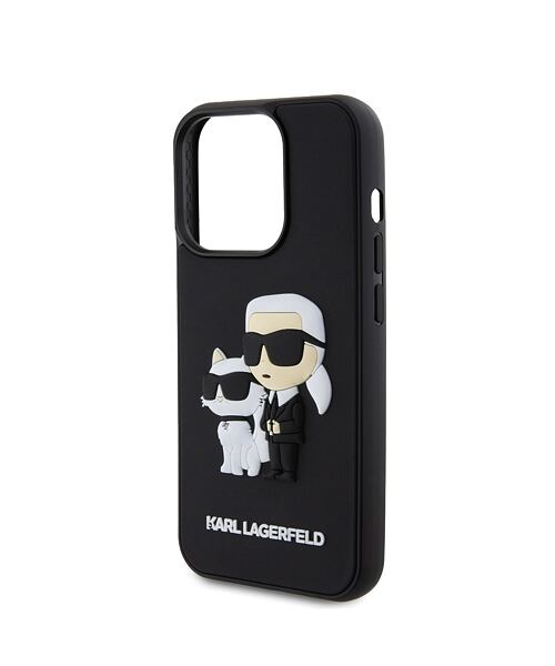 Karl Lagerfeld 3D Rubber Karl and Choupette Zadní Kryt pro iPhone 15 Pro Black
