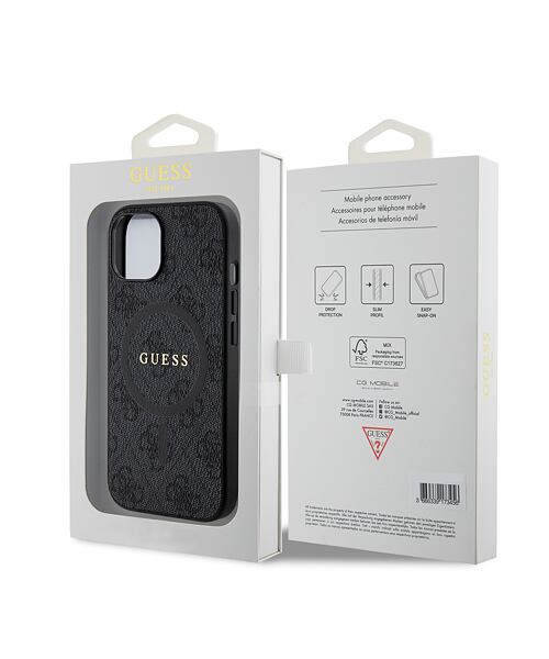 Guess PU Leather 4G Colored Ring MagSafe Zadní Kryt pro iPhone 15 Black