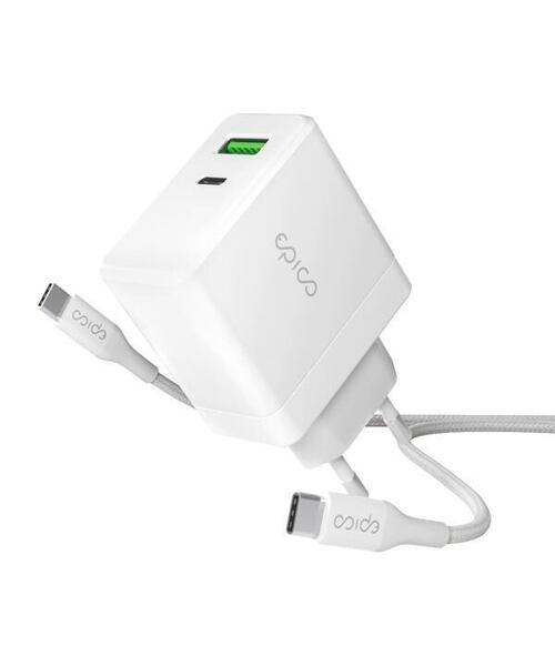 Nabíječka do sítě Epico GaN 65W s kabelem USB-C 2m bílá