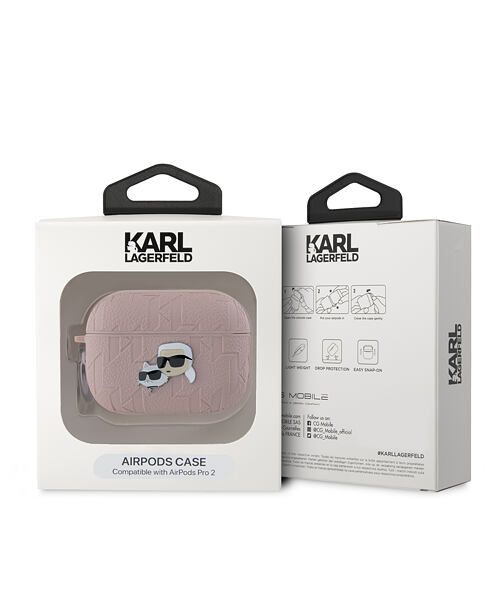 Karl Lagerfeld PU Embossed Karl and Choupette Heads Pouzdro pro AirPods 3 Pink